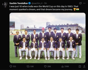 Sachin Tendulkar Credits 1983 World Cup Win for Fueling Cricket Dream