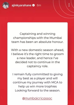 KKR captain Ajinkya Rahane steps down from leadership role: 'It's the right time to groom a new leader'