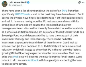 IPL Franchise RCB Reportedly on the Market: Lalit Modi Claims Diageo Seeks Sale After Tumultuous Year