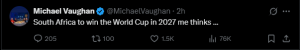 Headline:
Vaughan Predicts South Africa to Lift 2027 Cricket World Cup After England Domination