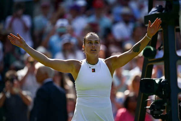 Aryna Sabalenka celebrates her hard-fought victory